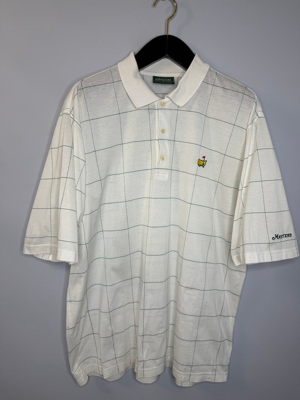 VGT Masters Collection Polo Shirt Windowpane Check White Green Cotton Mens XL
